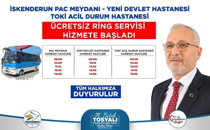 İskenderun Belediyesi, yeni yapılan Acil Durum Hastanesi'ne vatandaşların rahat ve güvenli ulaşımı için iki farklı noktadan ücretsiz ring servisi başlattı.