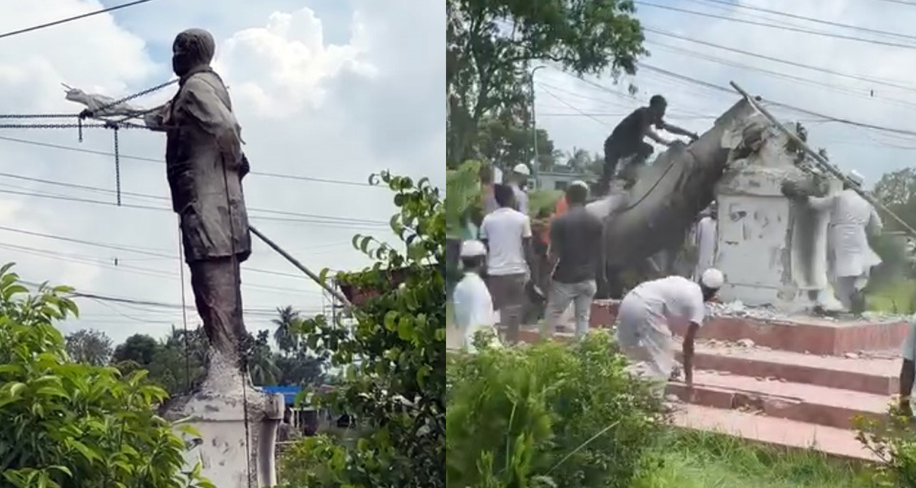 Bangaladeş’te halkın öfkesi dinmek bilmiyor: Mucibur Rahman heykelleri bir bir yıkılıyor