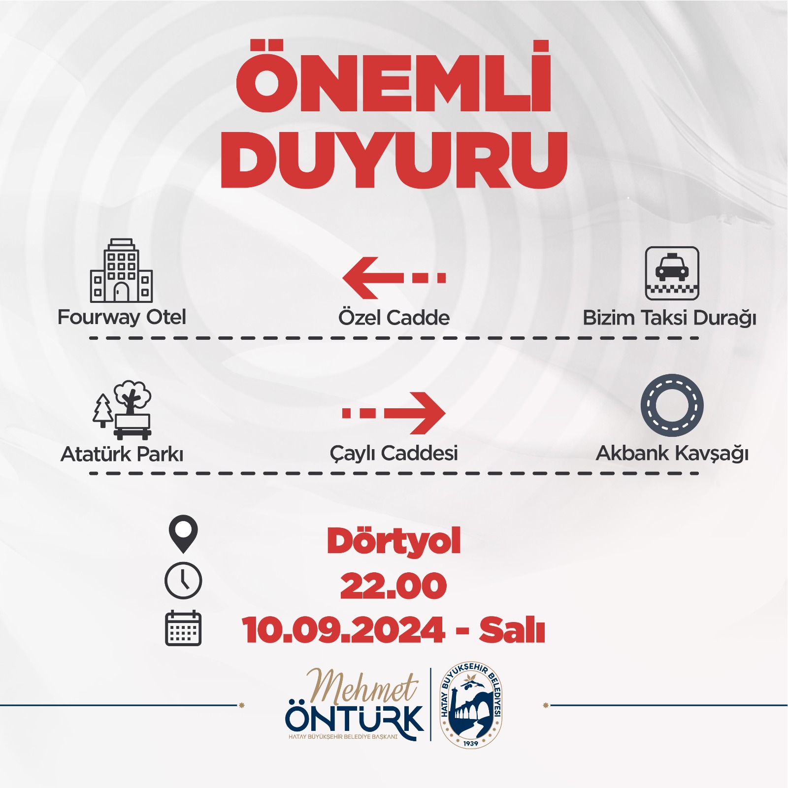 Hatay Büyükşehir Belediyesi, Dörtyol ilçesindeki trafik akışını kolaylaştırmak için önemli bir karar aldı. Özel Cadde ve Çaylı Caddesi'ndeki trafik yönleri 10 Eylül'den itibaren değişiyor.