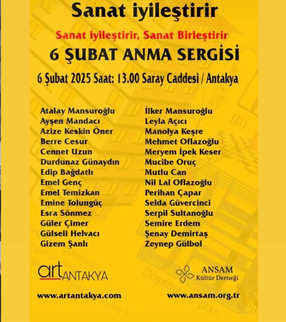 Hatay'da 6 Şubat depreminin yıldönümünde sanatçılar bir araya geliyor. artANTAKYA ve ANSAM iş birliğiyle düzenlenen sergide, Hatay'ın kültürel mirası sanatla yaşatılıyor. 